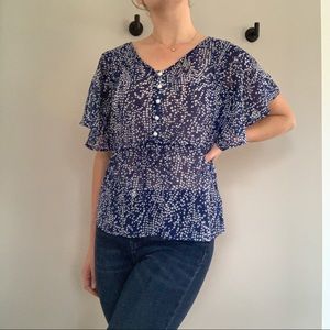 Blue Dotted Peplum Blouse